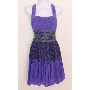 BEBE Silk Embellished Black and Purple Dress